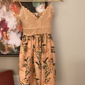 Floral Crochet Top women’s  Dress in peach